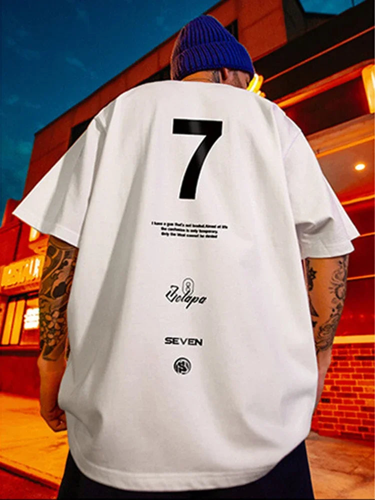 High Street Seven Letter Printed T Shirt For Men Summer Crewneck Short Sleeve Tee Shirt Homme Hip Hop Y2K Oversized T-shirt