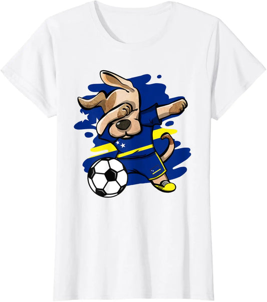 Dabbing Dog Curacao Soccer Fans Jersey Curacao Flag Football Men Women Kids T-Shirt 2026