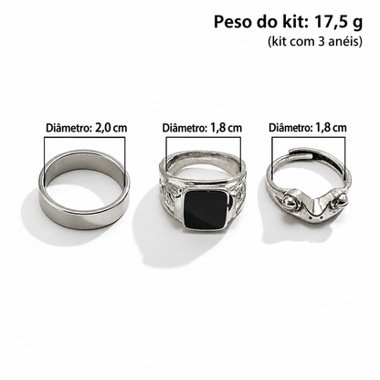 Kit 3 Anéis Elegante - Seu Estilo em Outro Nível
