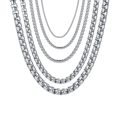 Round Box Chain for Men Boys,Gold Silver Black Plated Stainless Steel Chain Collars,Unisex Jewelry Gifts,18 to 30 Inch