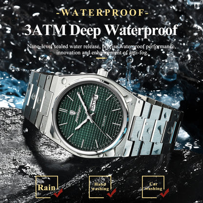POEDAGAR Luxury Original Man Watch Waterproof Stainless Steel Luminous Men's Wristwatch Date Week Quartz Fashion Watches For Men