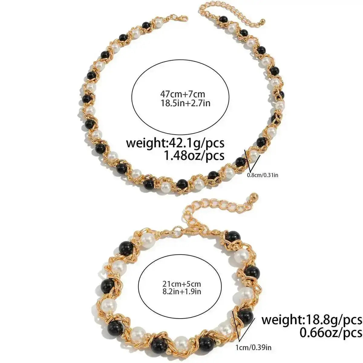 Lacteo 2025 Trendy Creative Imitation Pearl Beaded Chain Necklace Bracelet for Men Vintage Clavicle Chain Charm Jewelry Gift Set