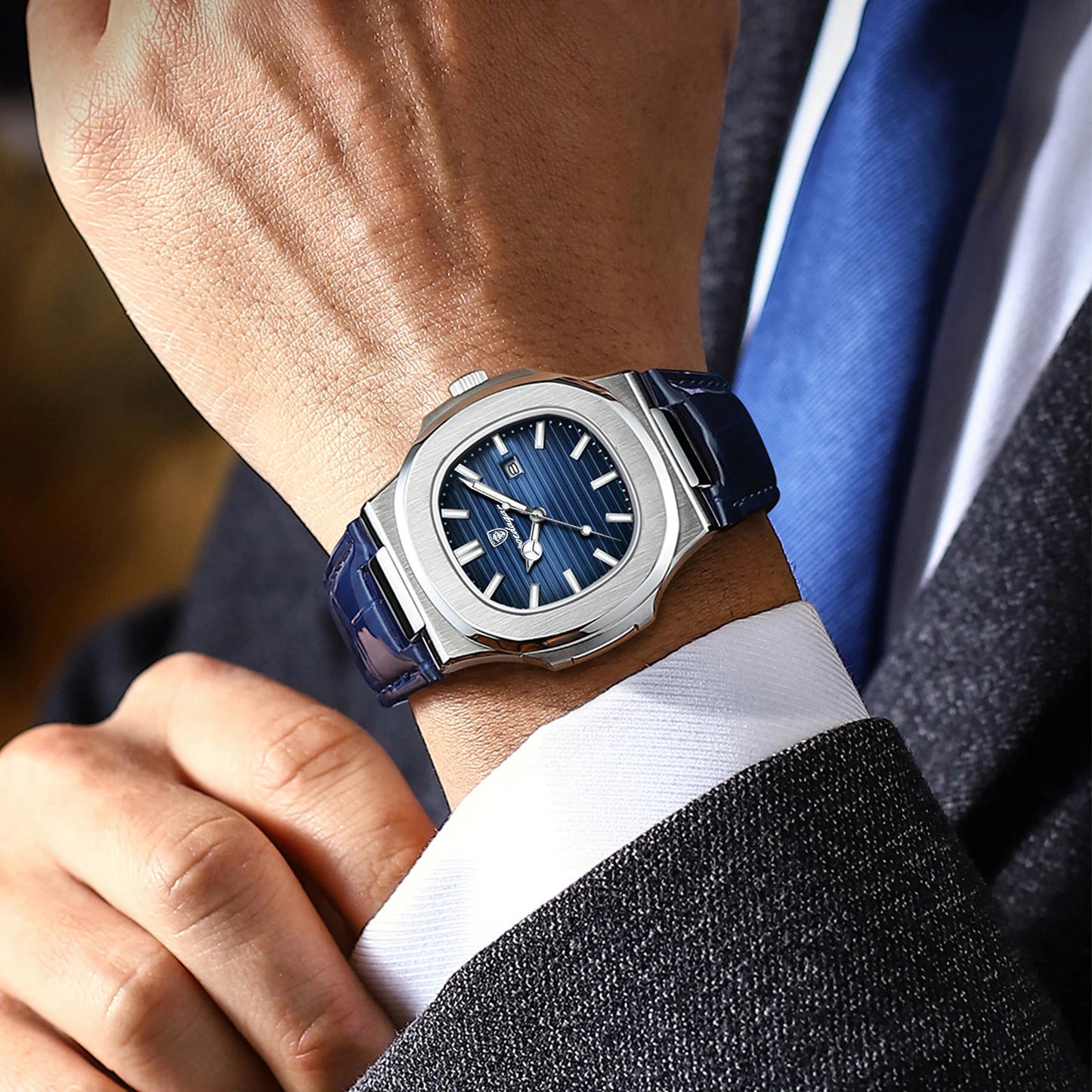 POEDAGAR Top Business Man Wristwatch Date Waterproof Luminous Luxury Men Clock Leather Quartz Fashion Square Men's Watches Reloj