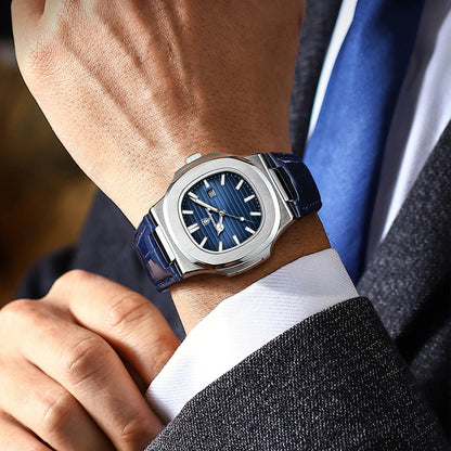POEDAGAR Top Business Man Wristwatch Date Waterproof Luminous Luxury Men Clock Leather Quartz Fashion Square Men's Watches Reloj