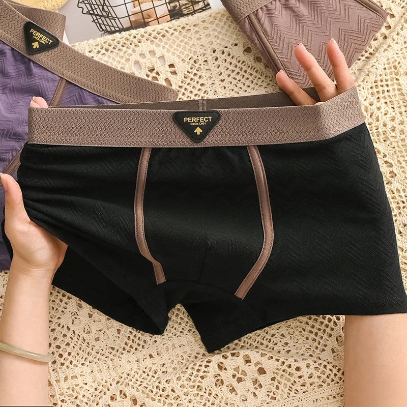 1 Pack Men's Mid-Waist Underwear - Breathable Moisture-Wicking & Antibacterial Cotton Jacquard Boxer Shorts