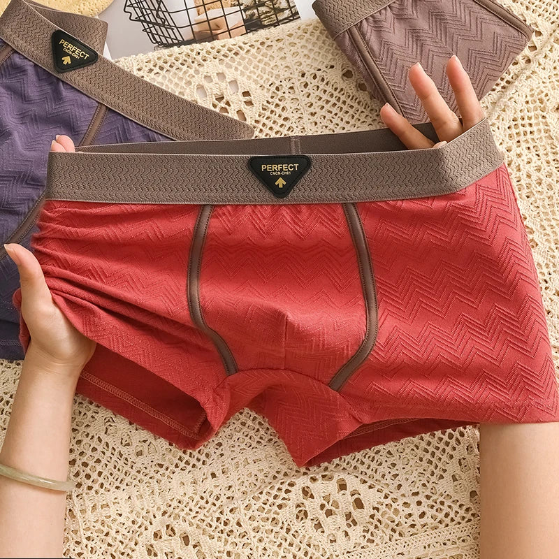 1 Pack Men's Mid-Waist Underwear - Breathable Moisture-Wicking & Antibacterial Cotton Jacquard Boxer Shorts