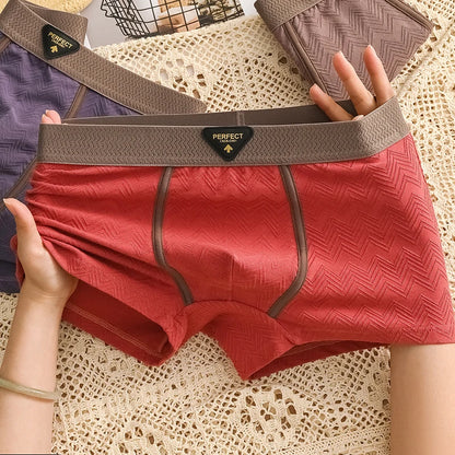 1 Pack Men's Mid-Waist Underwear - Breathable Moisture-Wicking & Antibacterial Cotton Jacquard Boxer Shorts