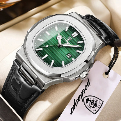 POEDAGAR Top Business Man Wristwatch Date Waterproof Luminous Luxury Men Clock Leather Quartz Fashion Square Men's Watches Reloj