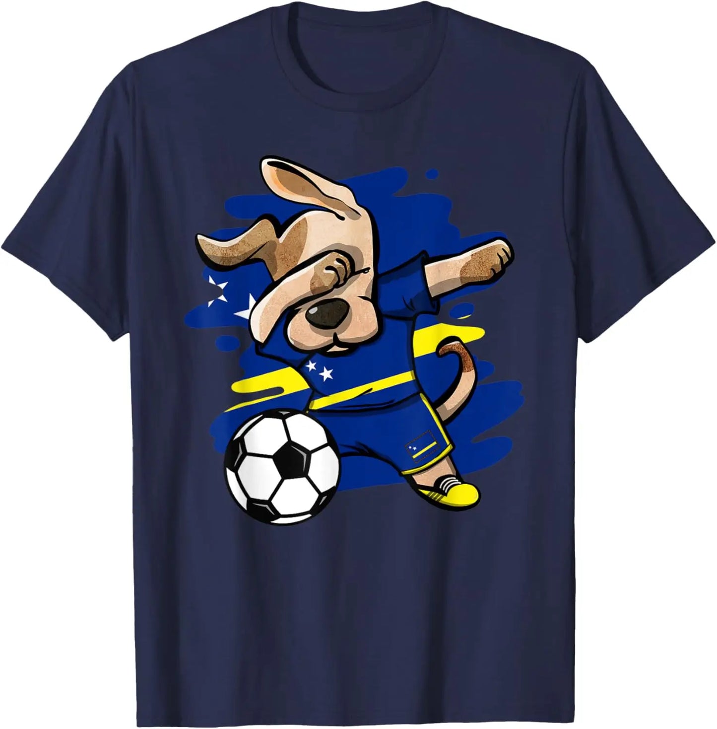 Dabbing Dog Curacao Soccer Fans Jersey Curacao Flag Football Men Women Kids T-Shirt 2026