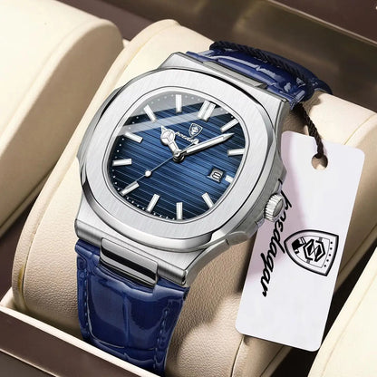 POEDAGAR Top Business Man Wristwatch Date Waterproof Luminous Luxury Men Clock Leather Quartz Fashion Square Men's Watches Reloj