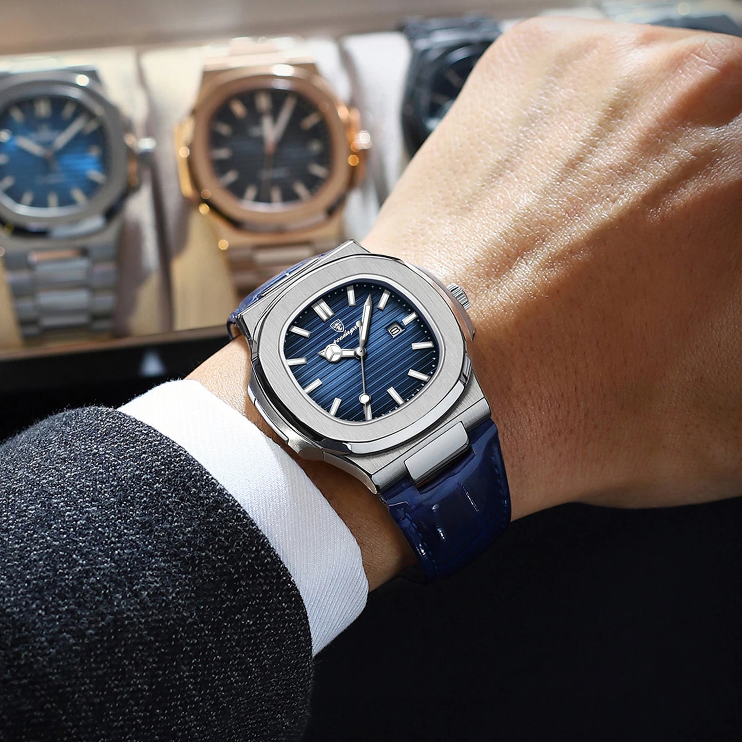 POEDAGAR Top Business Man Wristwatch Date Waterproof Luminous Luxury Men Clock Leather Quartz Fashion Square Men's Watches Reloj