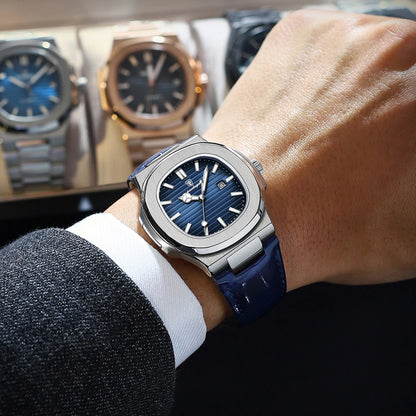POEDAGAR Top Business Man Wristwatch Date Waterproof Luminous Luxury Men Clock Leather Quartz Fashion Square Men's Watches Reloj