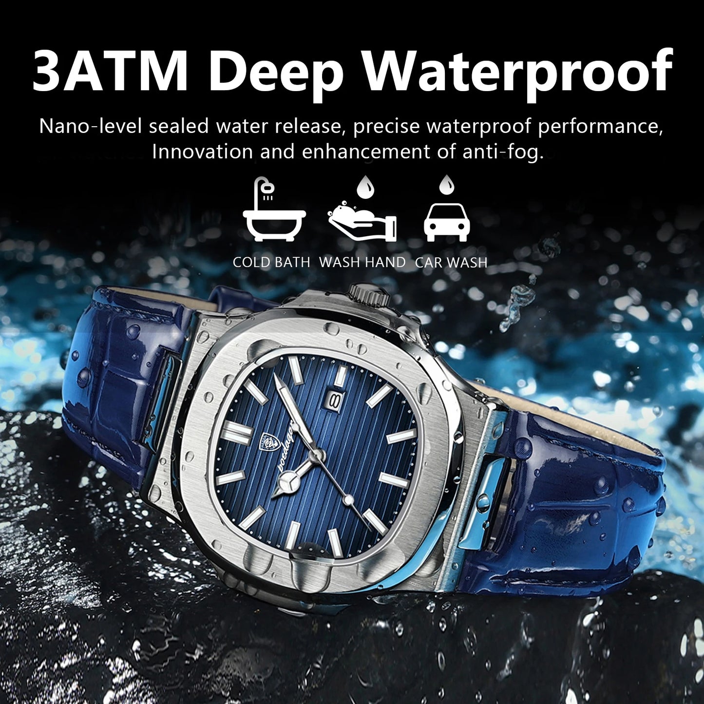 POEDAGAR Top Business Man Wristwatch Date Waterproof Luminous Luxury Men Clock Leather Quartz Fashion Square Men's Watches Reloj