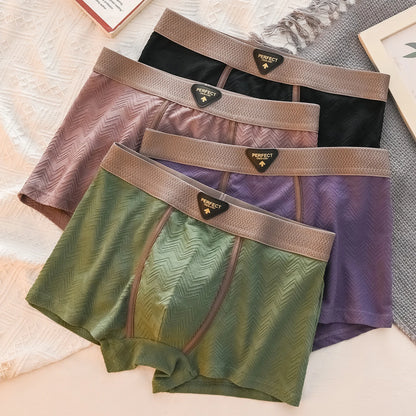 1 Pack Men's Mid-Waist Underwear - Breathable Moisture-Wicking & Antibacterial Cotton Jacquard Boxer Shorts