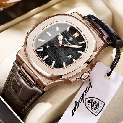 POEDAGAR Top Business Man Wristwatch Date Waterproof Luminous Luxury Men Clock Leather Quartz Fashion Square Men's Watches Reloj