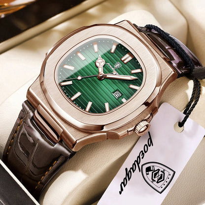 POEDAGAR Top Business Man Wristwatch Date Waterproof Luminous Luxury Men Clock Leather Quartz Fashion Square Men's Watches Reloj