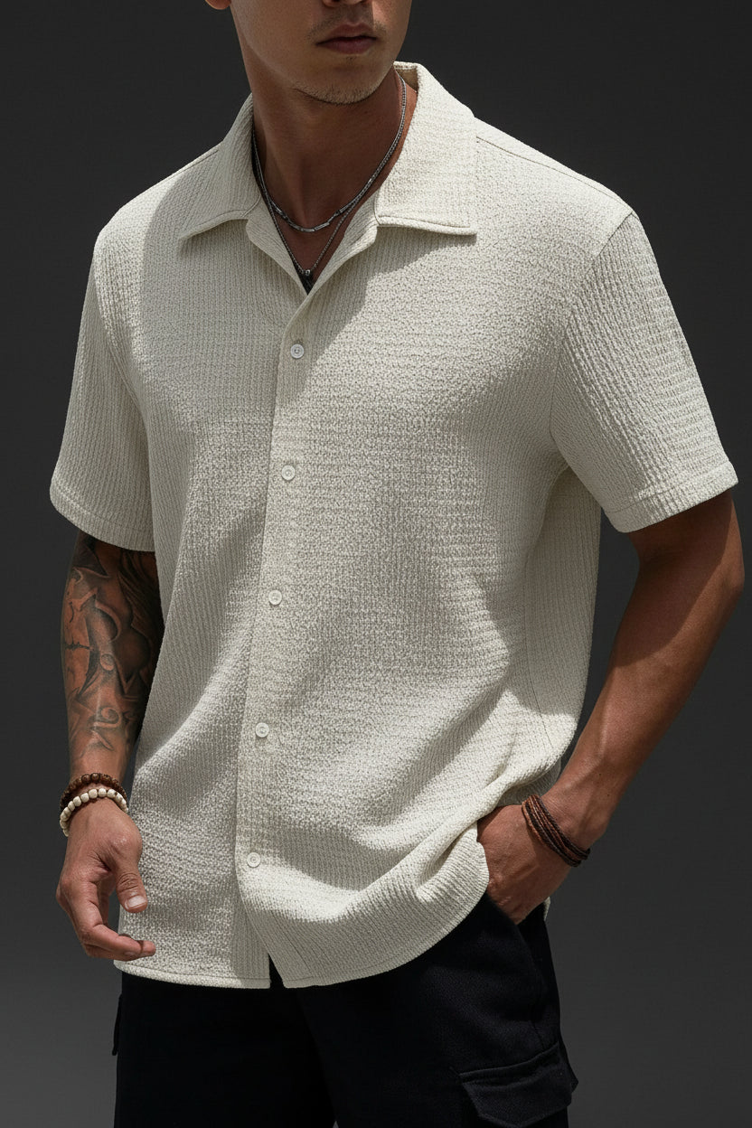 Men's casual shirts, short-sleeved men's shirts, summer clothes, pleated fabrics, light and breathable, suitable for queuing for