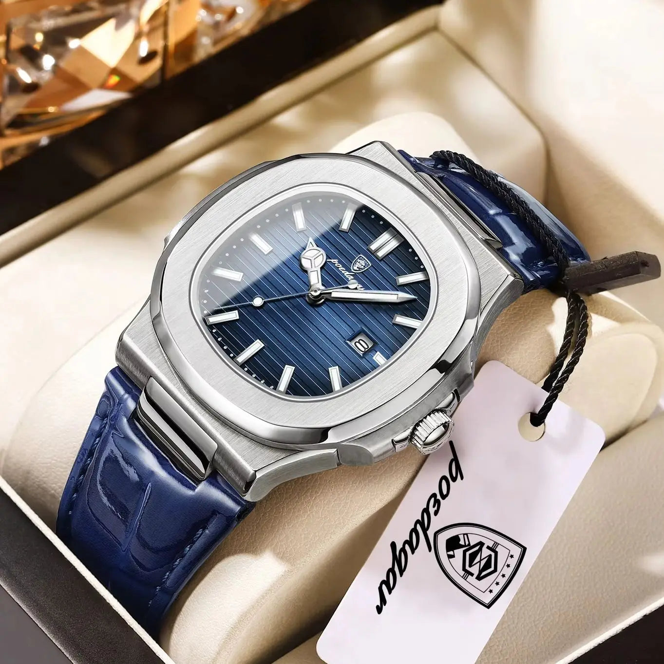 POEDAGAR Top Business Man Wristwatch Date Waterproof Luminous Luxury Men Clock Leather Quartz Fashion Square Men's Watches Reloj